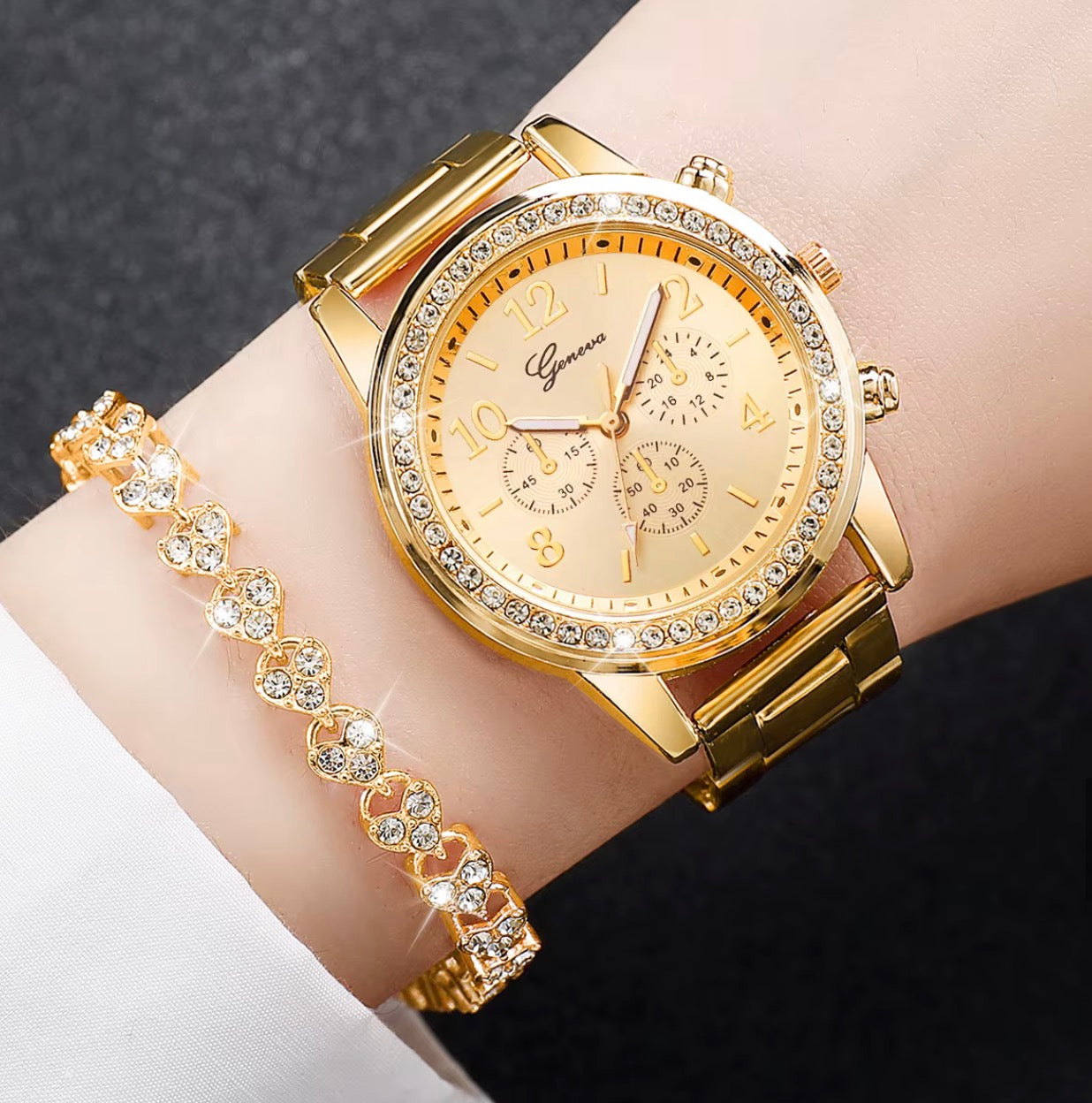Classy Stainless Steel - watch diamond bracelet / montre + bracelet en acier inoxydable