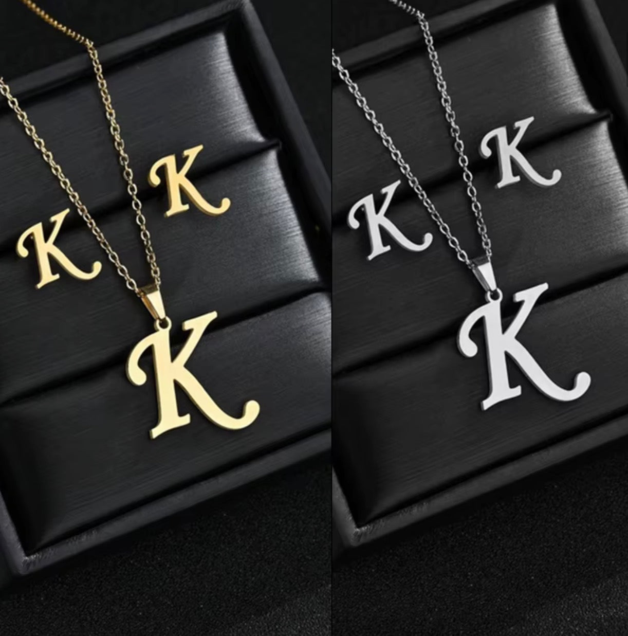 Cute Letters - Stainless Steel ensemble collier et boucles d’oreilles lettres en acier inoxydable