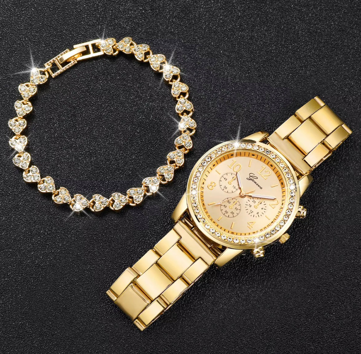 Classy Stainless Steel - watch diamond bracelet / montre + bracelet en acier inoxydable