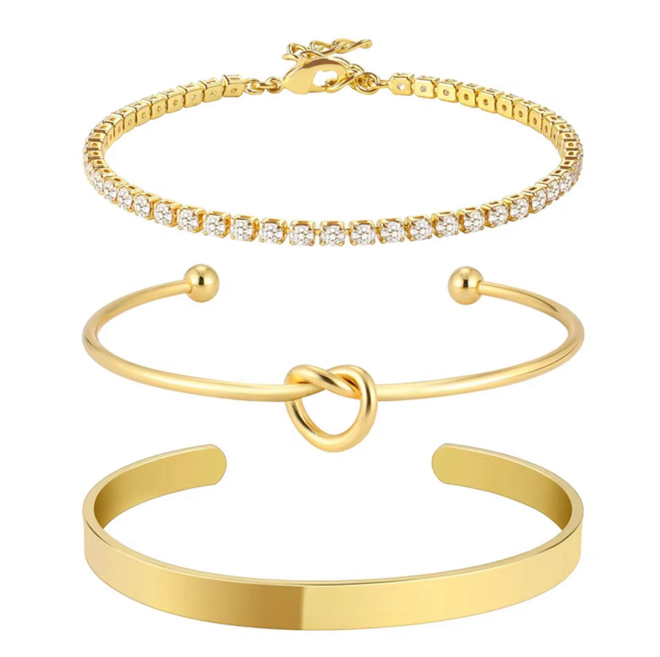 So Chic - 3pcs Stainless Steel Gold Plated Bracelets / 3pieces bracelets en acier inoxydable plaqué or