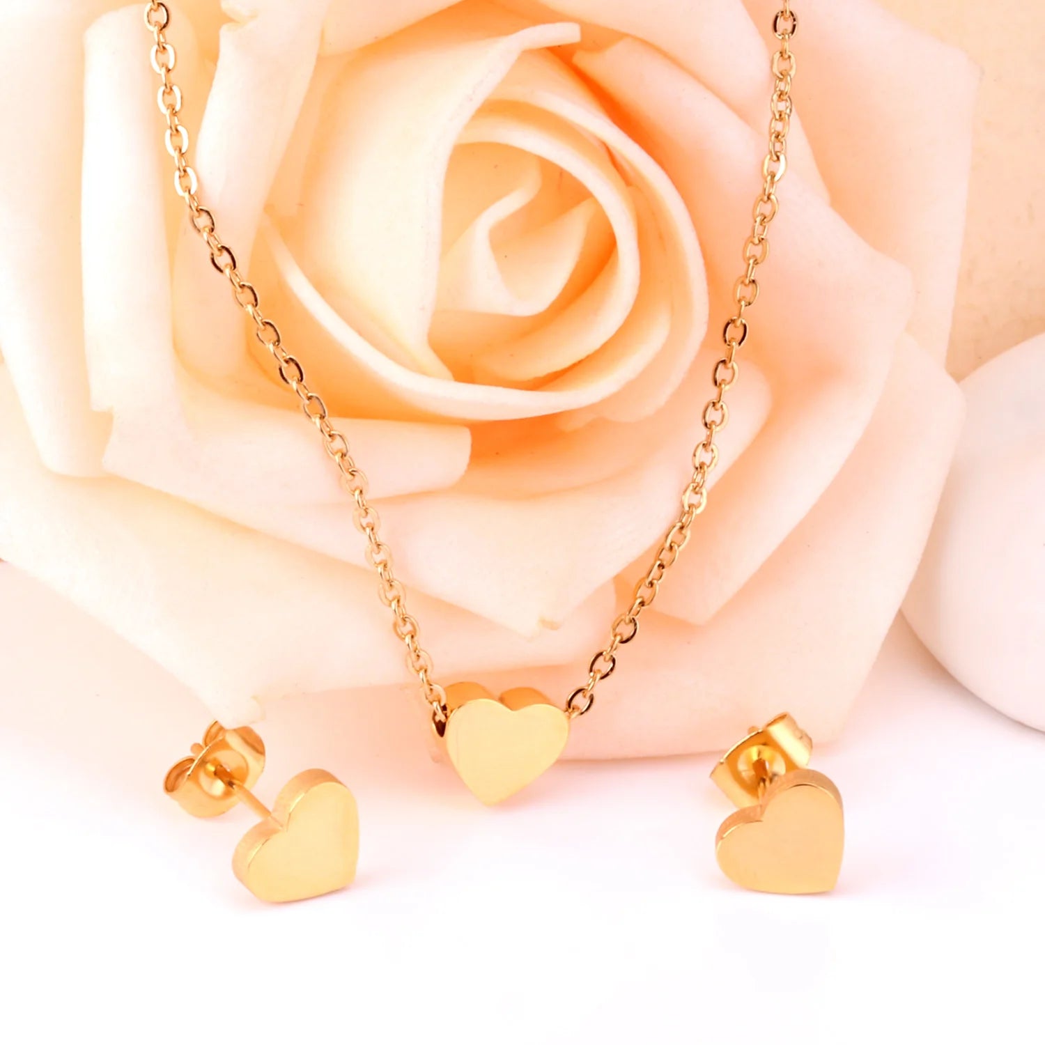 Cute heart Stainless Steel - ensemble collier et boucles d’oreilles