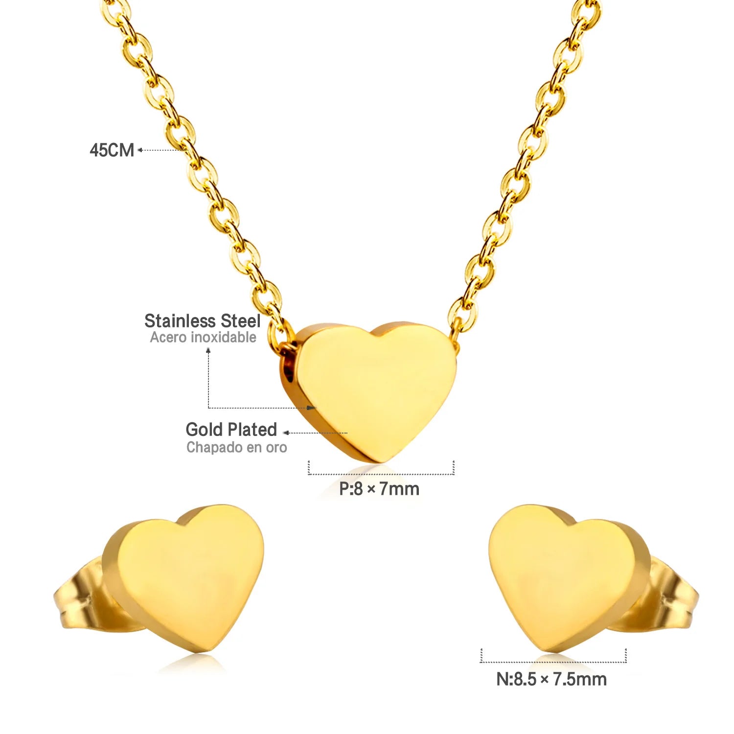 Cute heart Stainless Steel - ensemble collier et boucles d’oreilles