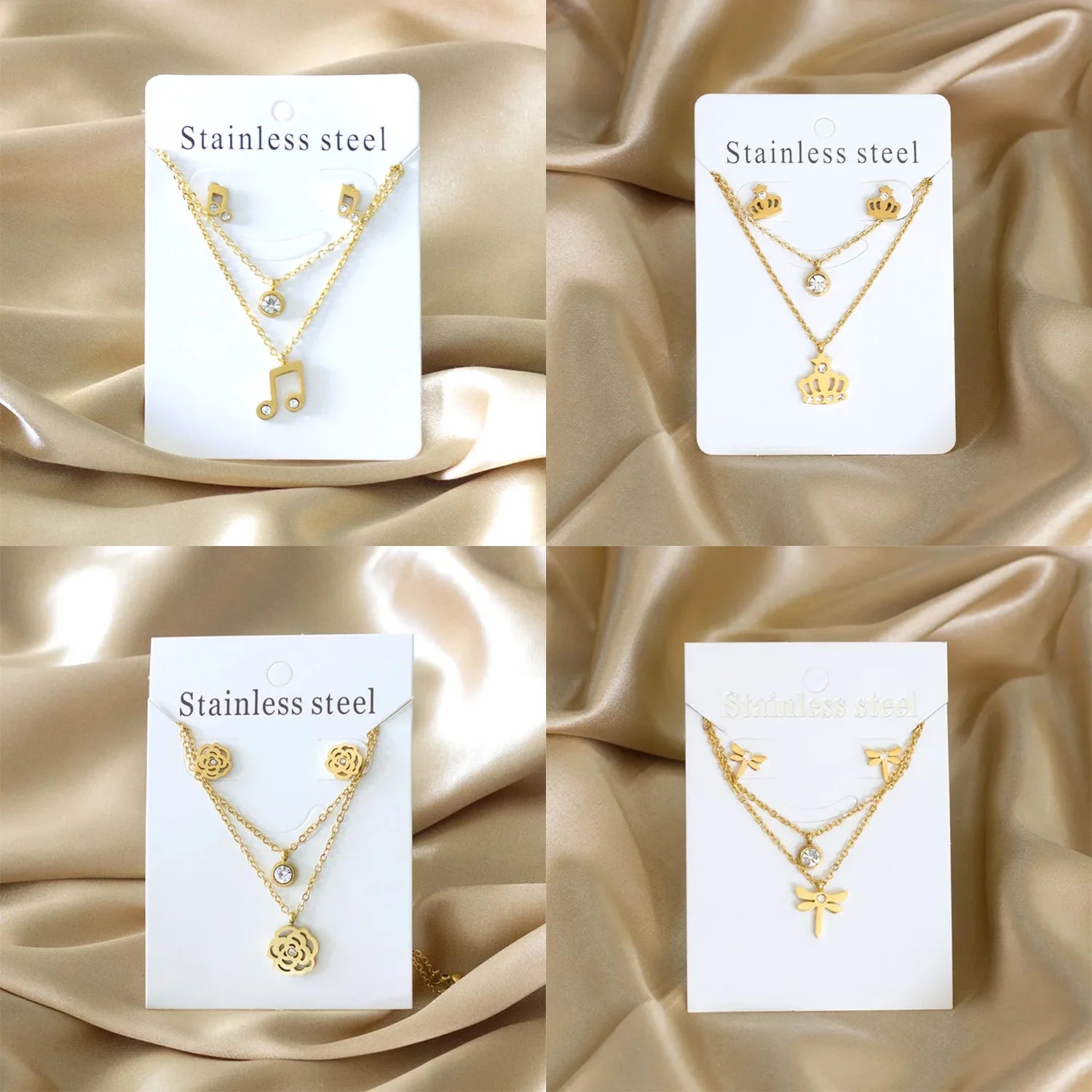 Stainless Steel - ensemble collier et boucles d'oreilles en acier inoxydable