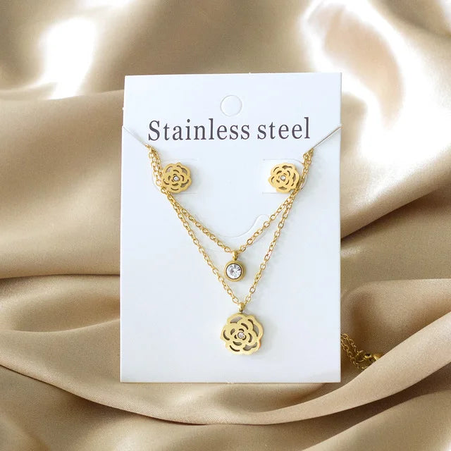 Stainless Steel - ensemble collier et boucles d'oreilles en acier inoxydable