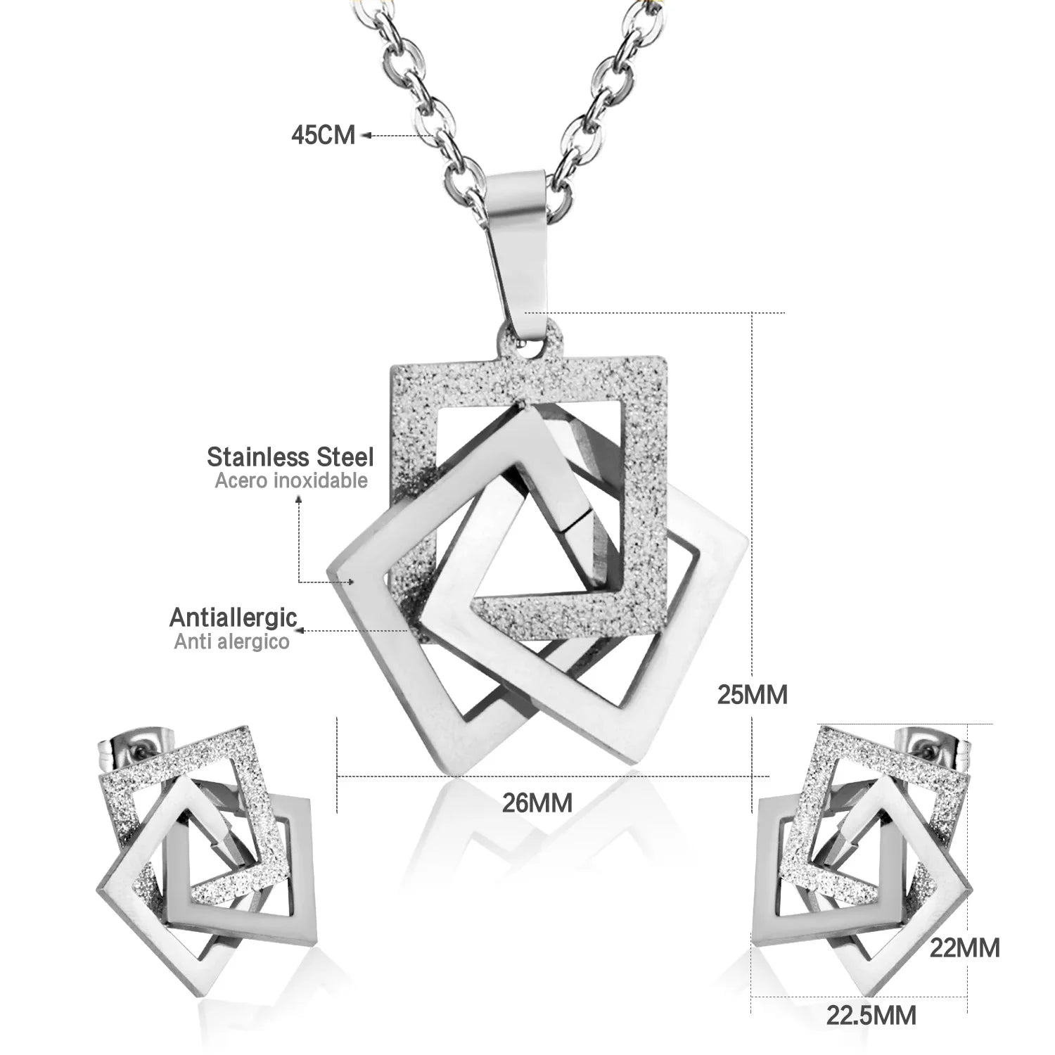 Classy Stainless Steel - ensemble collier et boucles d'oreilles en acier inoxydable