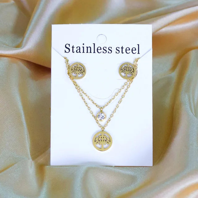 Stainless Steel - ensemble collier et boucles d'oreilles en acier inoxydable