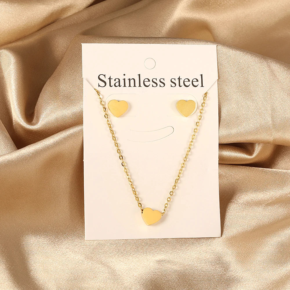 Cute heart Stainless Steel - ensemble collier et boucles d’oreilles
