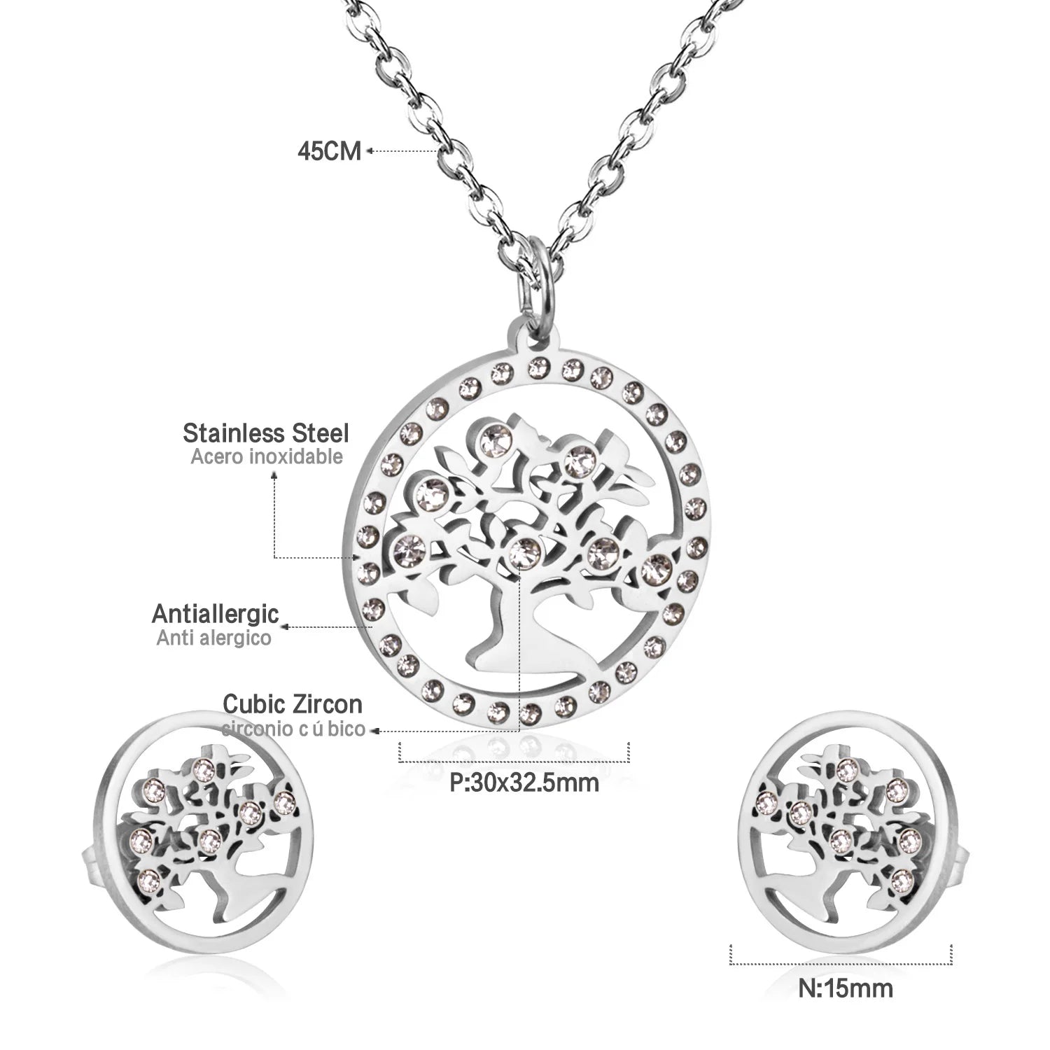 Classy Stainless Steel - ensemble collier et boucles d'oreilles en acier inoxydable