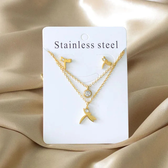 Stainless Steel - ensemble collier et boucles d'oreilles en acier inoxydable