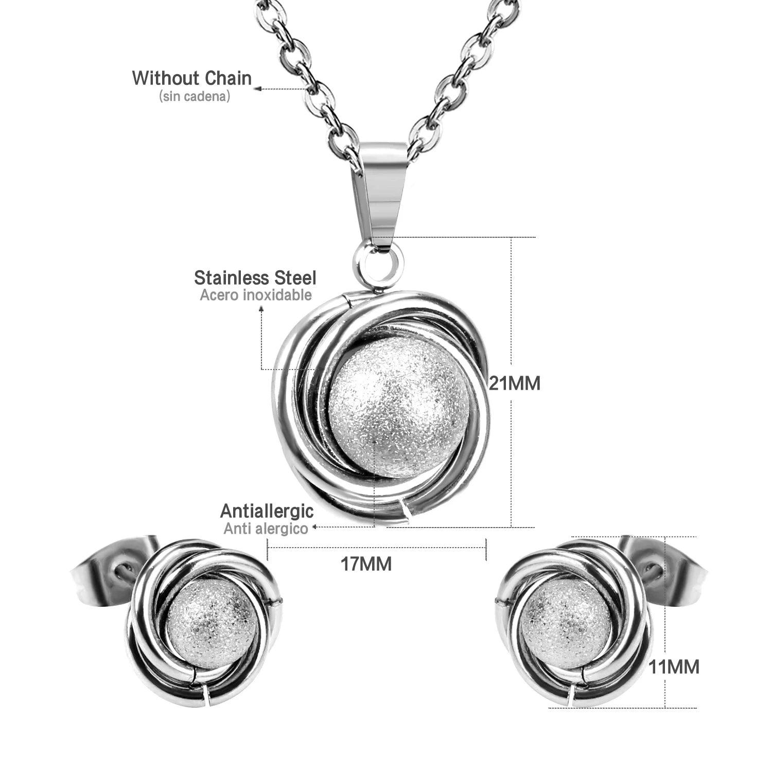 Classy Stainless Steel - ensemble collier et boucles d'oreilles en acier inoxydable