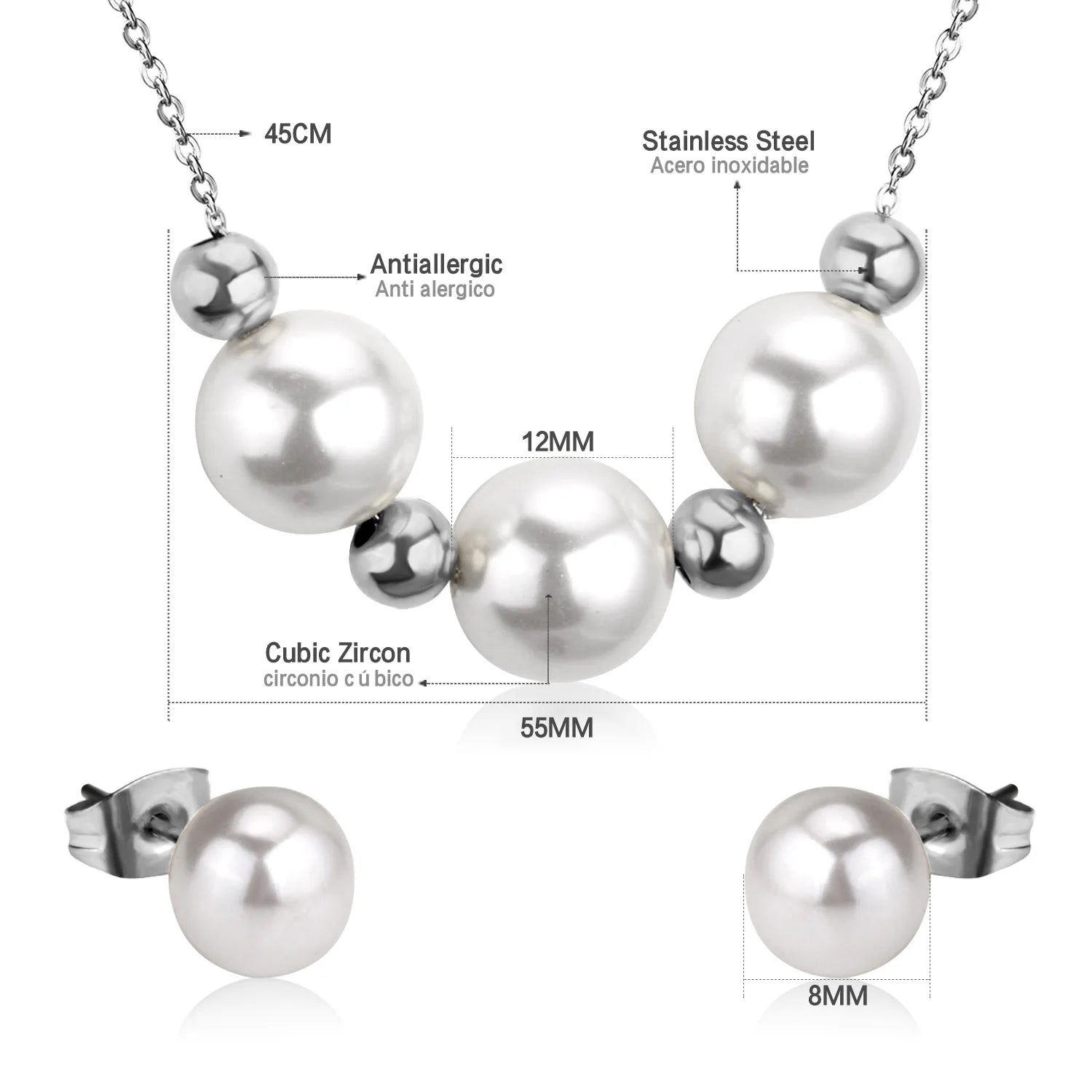 Classy Stainless Steel - ensemble collier et boucles d'oreilles en acier inoxydable