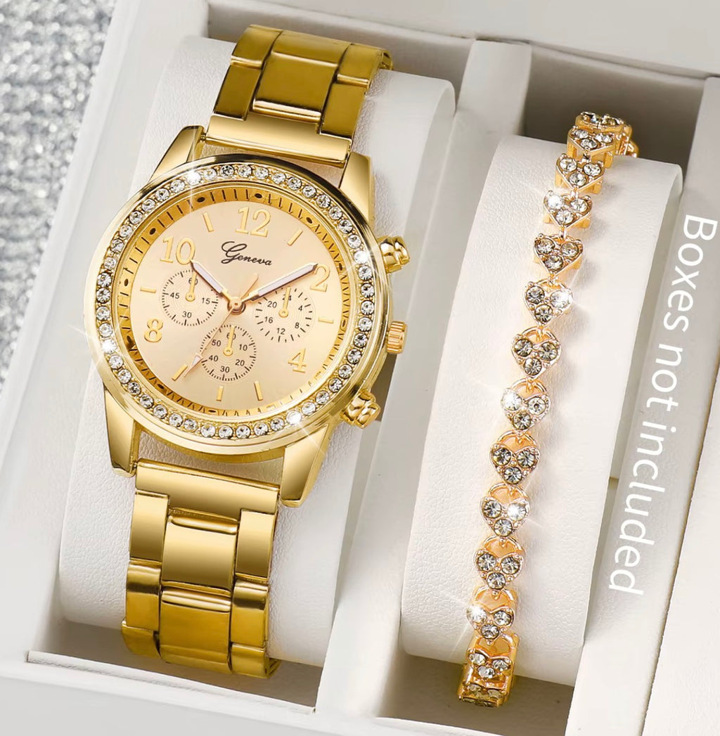 Classy Stainless Steel - watch diamond bracelet / montre + bracelet en acier inoxydable