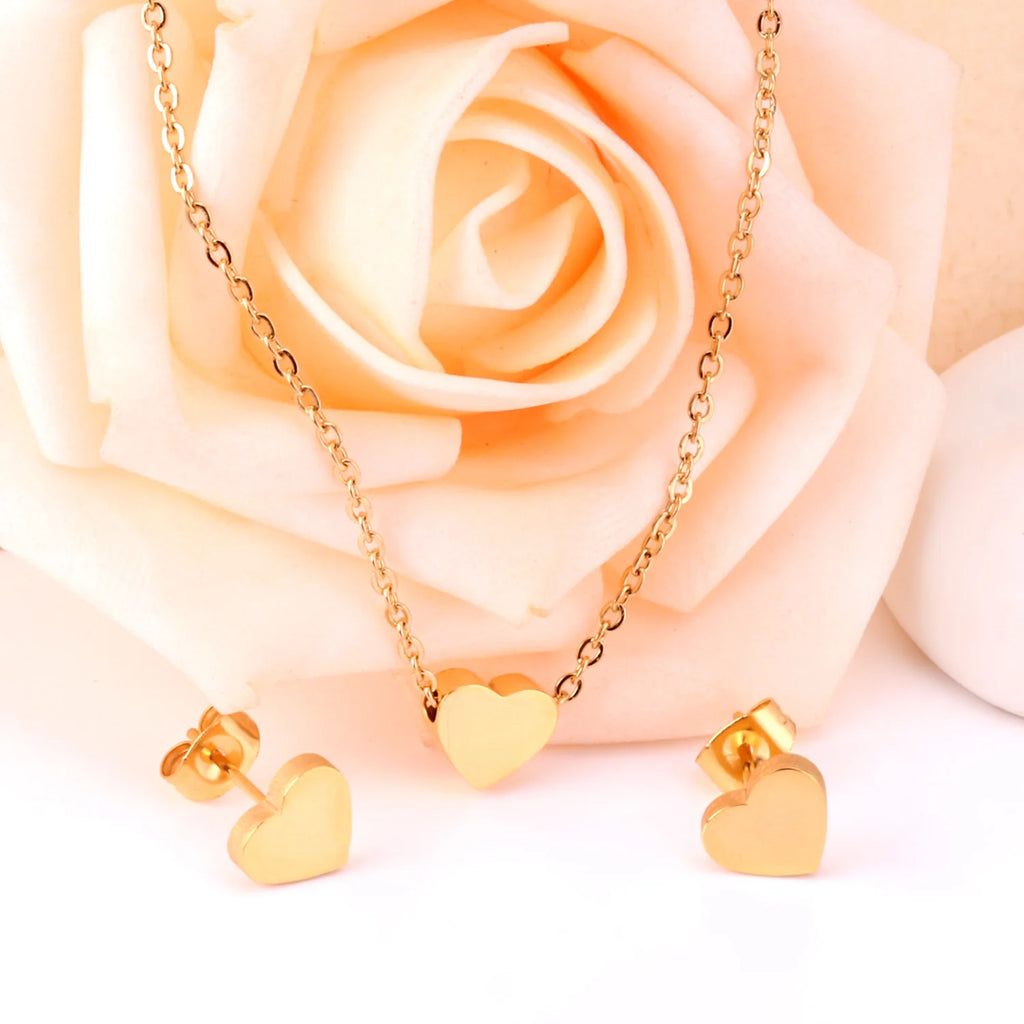 Cute heart Stainless Steel - ensemble collier et boucles d’oreilles