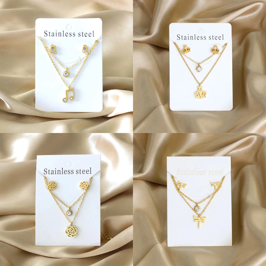 Stainless Steel - ensemble collier et boucles d'oreilles en acier inoxydable
